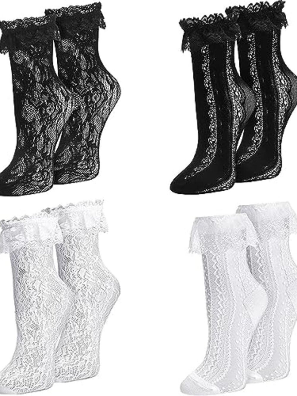 BRAND NEW 4 Pairs Womens Lace Ankle Socks Ruffle